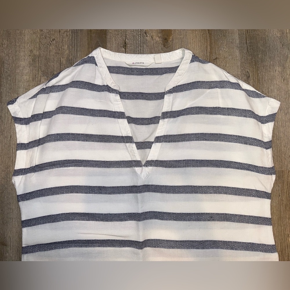 Athleta Women's Blue & White Stripe Linen Swim Cover Up, Size XS - Picture 2 of 10
